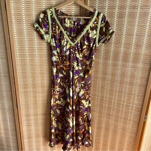American Retro Floral Silk  Midi Dress Size Small